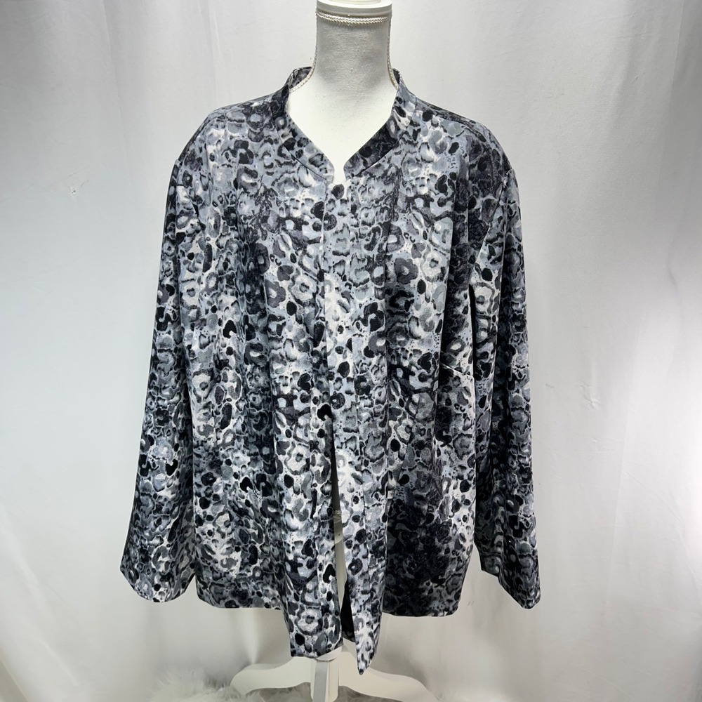 Maggie Barnes Womens Jacket 4X Leopard Print Kimono Style Open‎ Front Gray Black